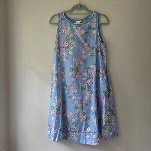 J. JILL Love Linen Shift Dress | MP | Light Blue Floral Swing Pockets Summer
